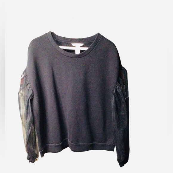 H&M Black Sweatshirt with Sheer Sleeves - Picture 1 of 3